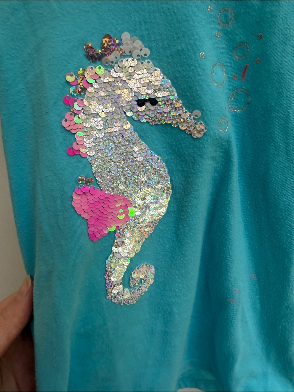 Cat & Jack XS 4 5 Turquoise Sequin Seahorse Tank Top Blouse Shirt - Picture 4 of 6